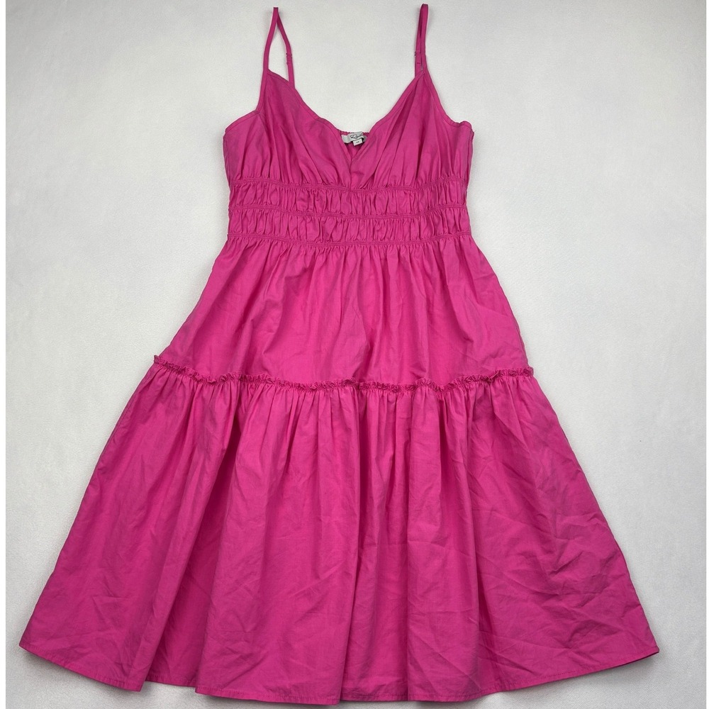 Rails Dress Womens XS Pink Carmen Smocked Waist Tiered Organic Cotton Midi Sun